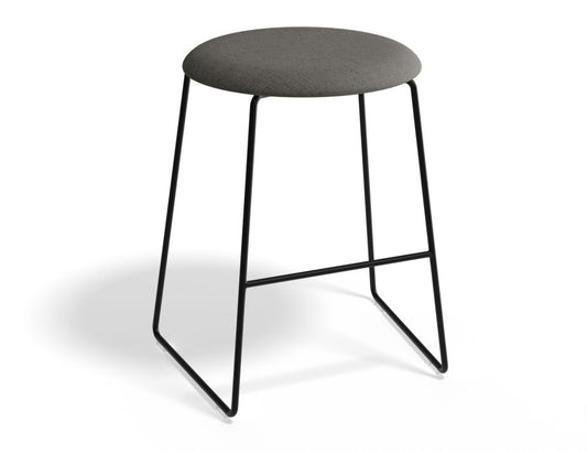 Hugo Low Stool - Black - Fabric Seat - 46cm Round Grey Fabric Seat