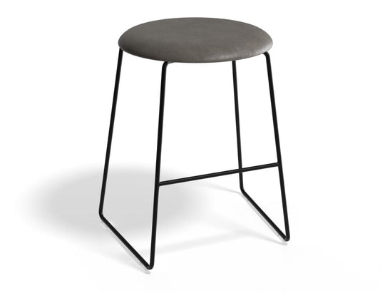 Hugo Low Stool - Black - Vintage PU Seat - 46cm Round Vintage Grey Seat