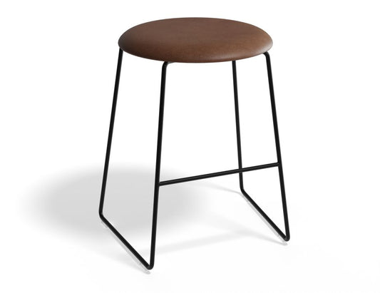 Hugo Low Stool - Black - Vintage PU Seat - 46cm Round Vintage Tan Seat