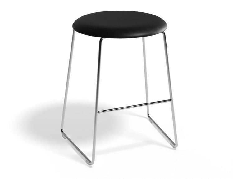Hugo Low Stool - Chrome - Vintage PU Seat - 46cm Round / Vintage Black PU Seat