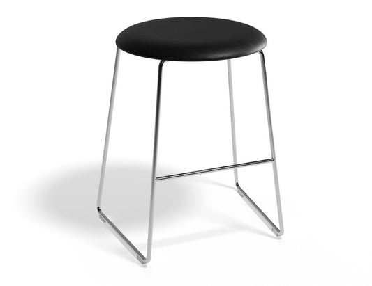 Hugo Low Stool - Chrome - Vintage PU Seat - 46cm Round / Vintage Black PU Seat