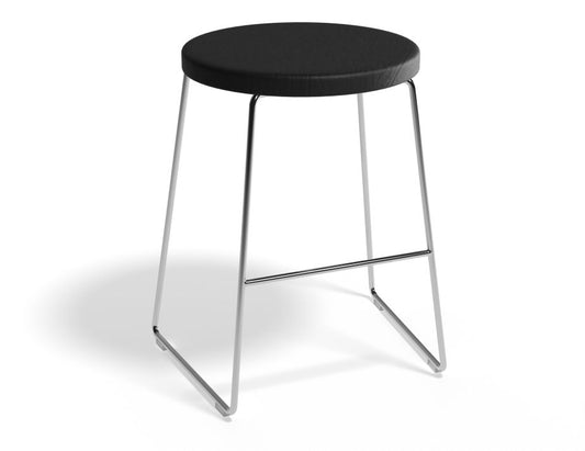 Hugo Low Stool - Chrome - Black Seat - 46cm Round Seat Black / Chrome Frame