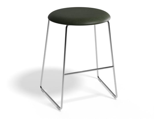 Hugo Low Stool - Chrome - Vintage PU Seat - 46cm Round / Vintage Green PU Seat