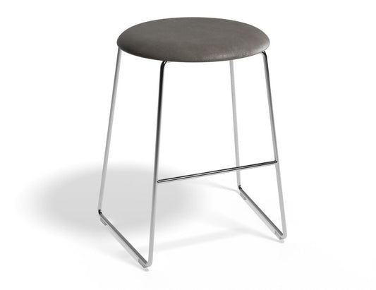 Hugo Low Stool - Chrome - Vintage PU Seat - 46cm Round / Vintage Grey PU Seat