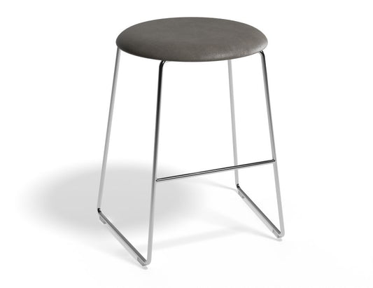 Hugo Low Stool - Chrome - Vintage PU Seat - 46cm Round / Vintage Grey PU Seat