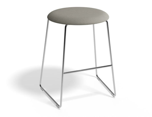 Hugo Low Stool - Chrome - Fabric Seat - 46cm Round / Light Grey Fabric Seat