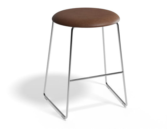 Hugo Low Stool - Chrome - Vintage PU Seat - 46cm Round / Vintage Tan PU Seat