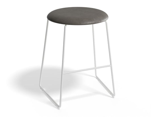 Hugo Low Stool - White - Vintage PU Seat - Vintage Grey PU Seat