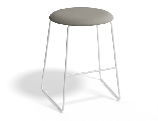 Hugo Low Stool - White - Fabric Seat - Light Grey Fabric Seat