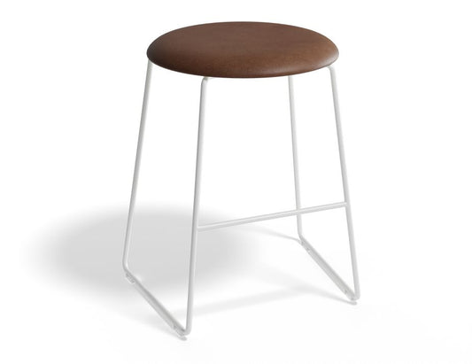 Hugo Low Stool - White - Vintage PU Seat - Vintage Tan PU Seat