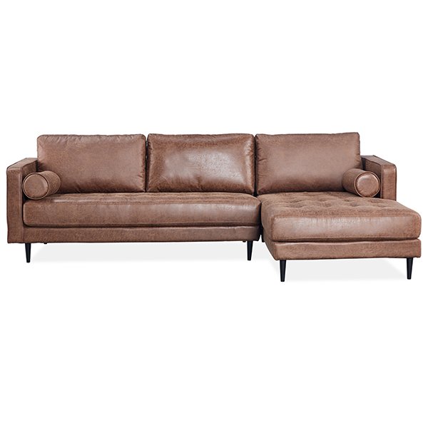 Highland 2-Seater Fabric Sofa with RHF Chaise - Saddle