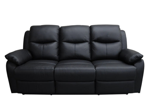 Sussex Leather Recliner 3 Seater Sofa - Black