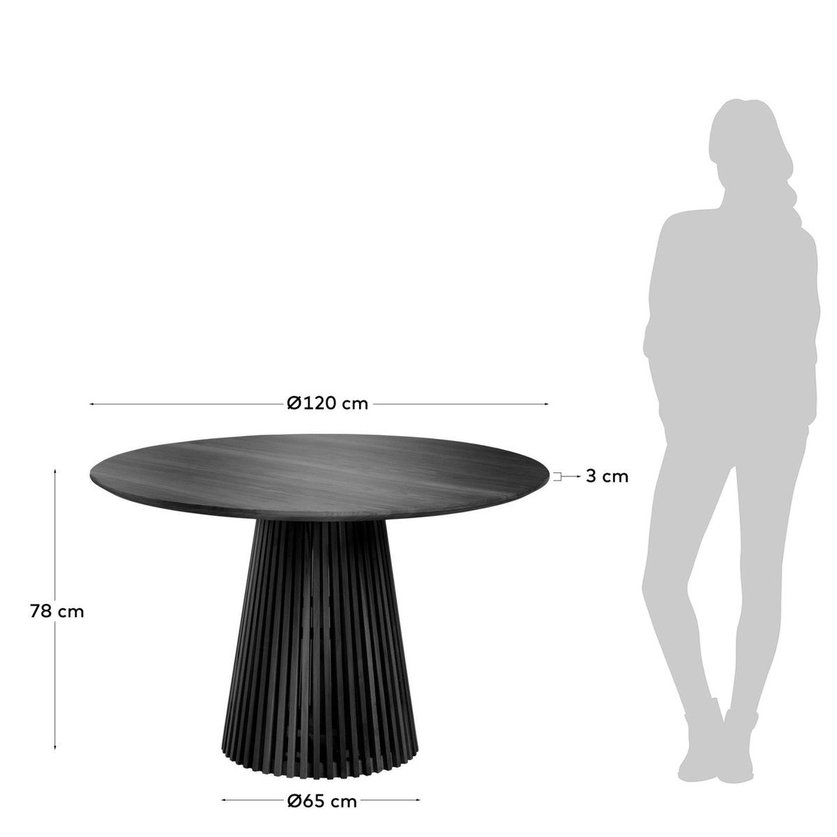 Rami 1.2m Solid Timber Round Dining Table - Black