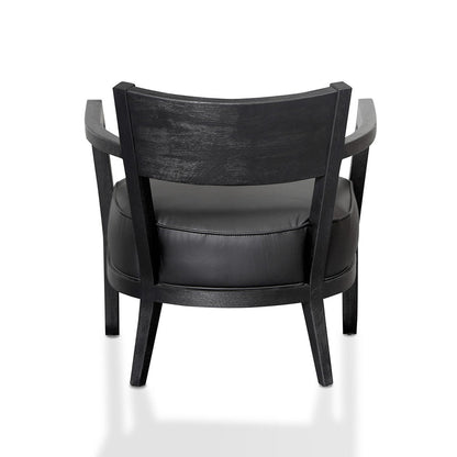 Black Wooden Armchair - Black PU leather Seat