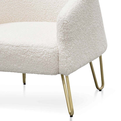 CLC6521-IG Armchair - Ivory White Synthetic Wool with Golden Legs