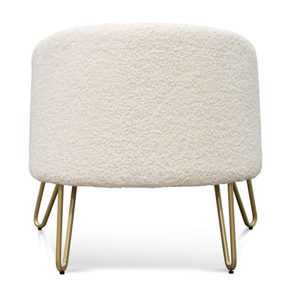 Armchair - Ivory White Synthetic Wool with Golden Legs