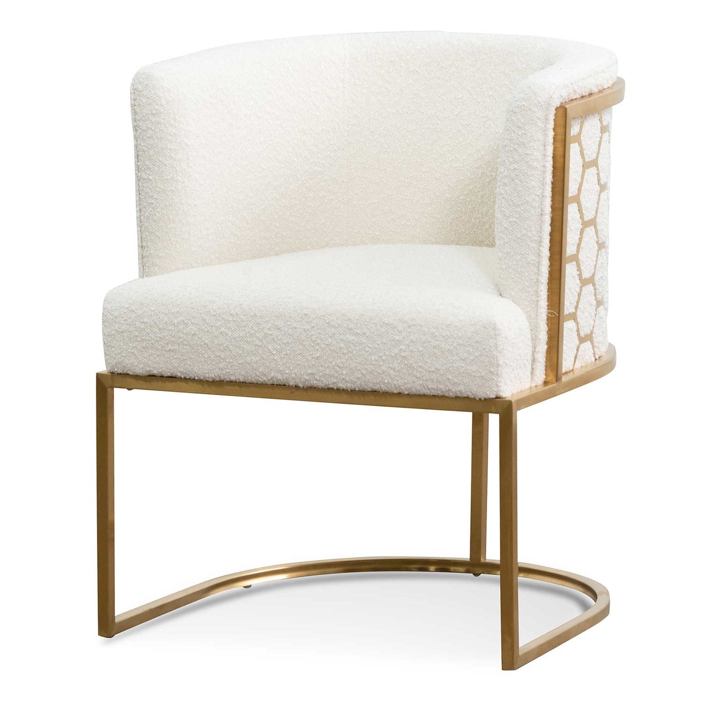 CLC6673-BS Daisy White Boucle Lounge Chair - Brushed Gold