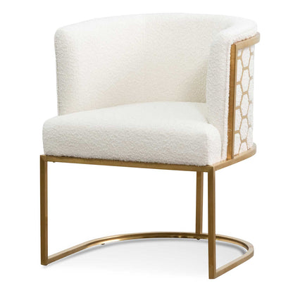 CLC6673-BS Daisy White Boucle Lounge Chair - Brushed Gold