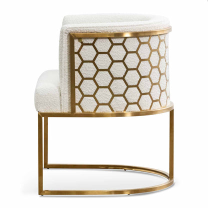 CLC6673-BS Daisy White Boucle Lounge Chair - Brushed Gold