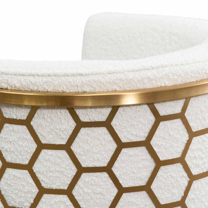CLC6673-BS Daisy White Boucle Lounge Chair - Brushed Gold