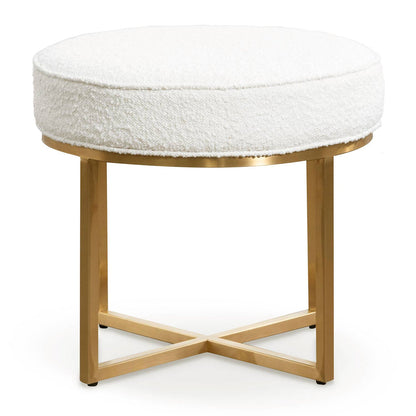 Ivory White Boucle Ottoman - Brushed Gold Base