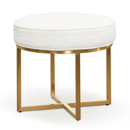 Ivory White Boucle Ottoman - Brushed Gold Base