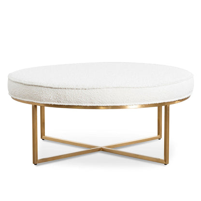 100cm Ivory White Boucle Ottoman - Brushed Gold Base