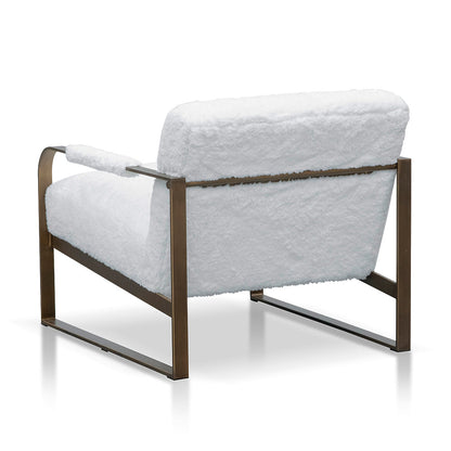 CLC8064-NI White Fur Armchair - Antique Golden Frame