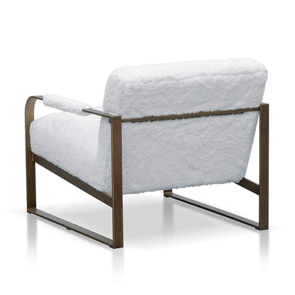 White Fur Armchair - Antique Golden Frame
