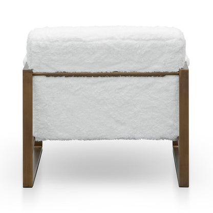 White Fur Armchair - Antique Golden Frame