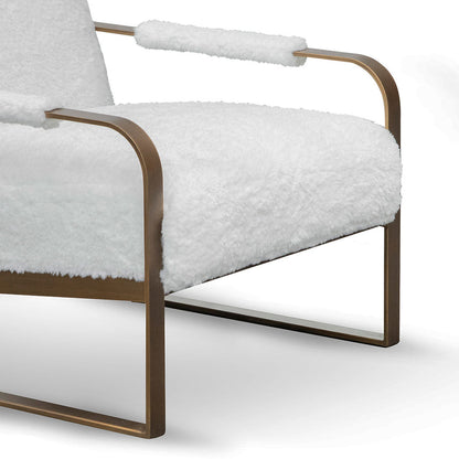 White Fur Armchair - Antique Golden Frame
