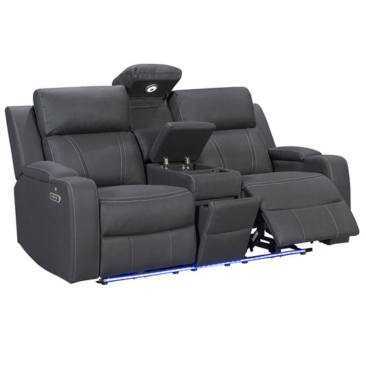 Leman 2-Seater Fabric Recliner Lounge - Black