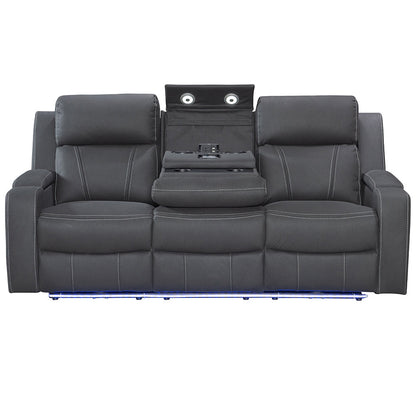 Leman 3-Seater Fabric Recliner Lounge - Black