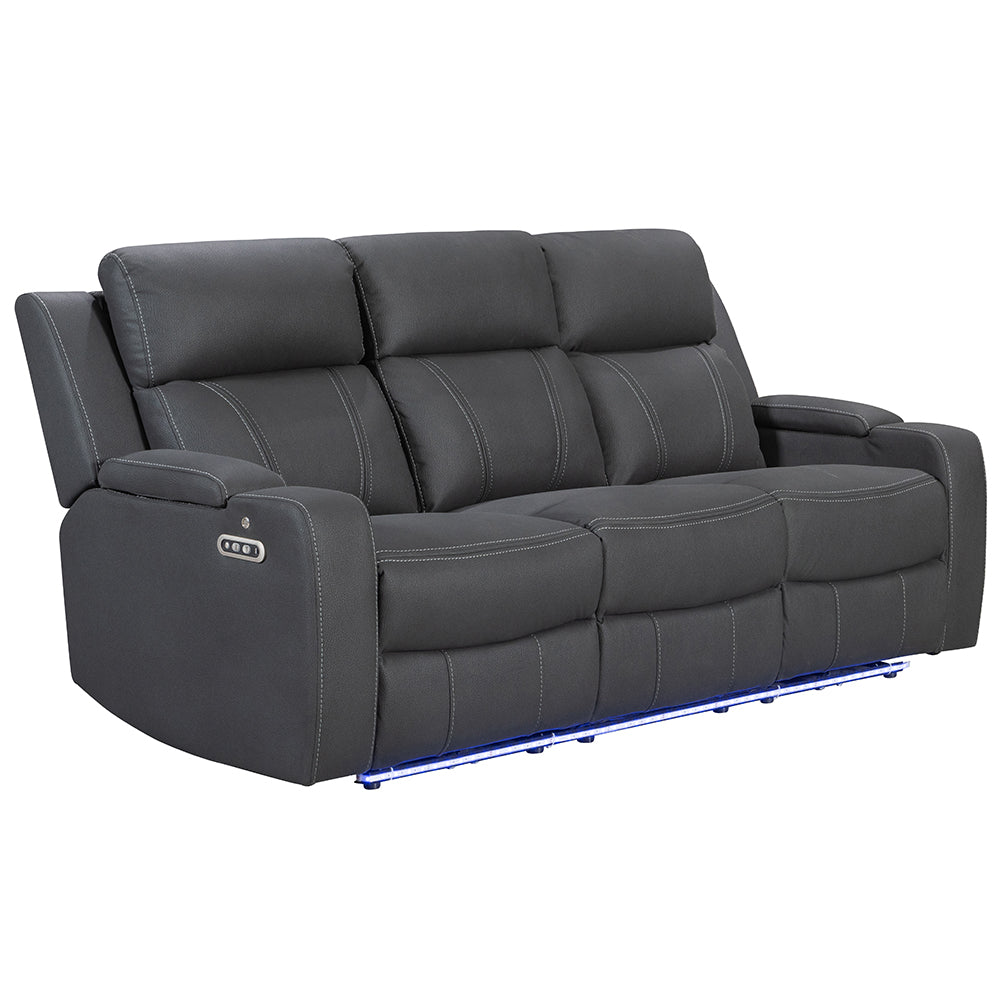 Leman 3-Seater Fabric Recliner Lounge - Black