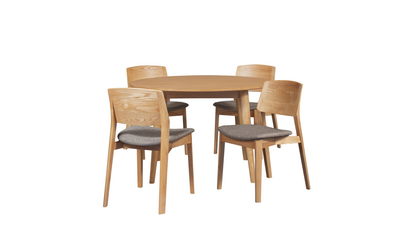 Delphine Round Table with 4 Chairs Dining Set - Oak