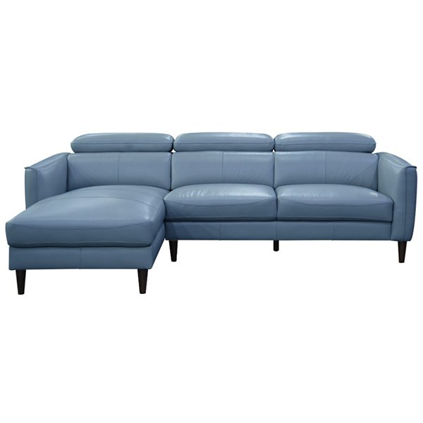 Grafton 3 Seater Leather Sofa with LHF Chaise - Blue