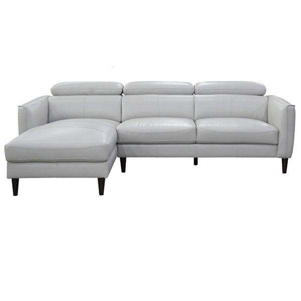 Grafton 3 Seater Leather Sofa with LHF Chaise - Silver