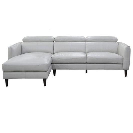 Grafton 3 Seater Leather Sofa with LHF Chaise - Silver
