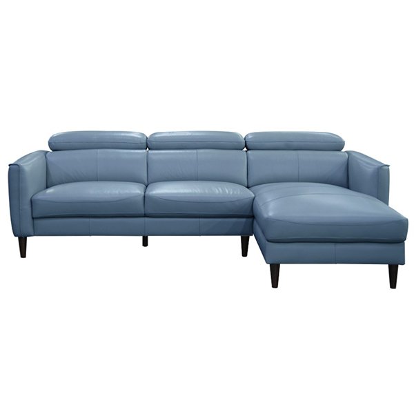 Grafton 3 Seater Leather Sofa with RHF Chaise - Blue