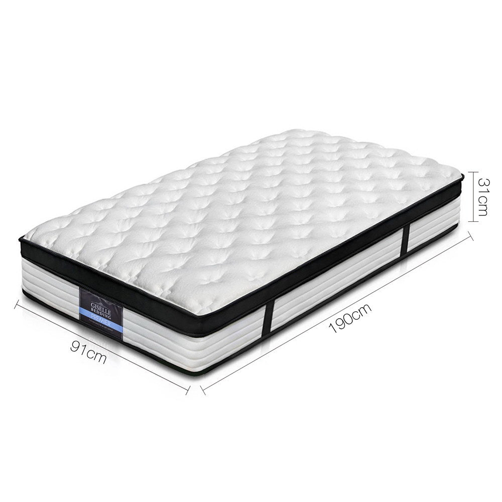 Giselle Bedding Devon Euro Top Pocket Spring Mattress 31cm Thick Single
