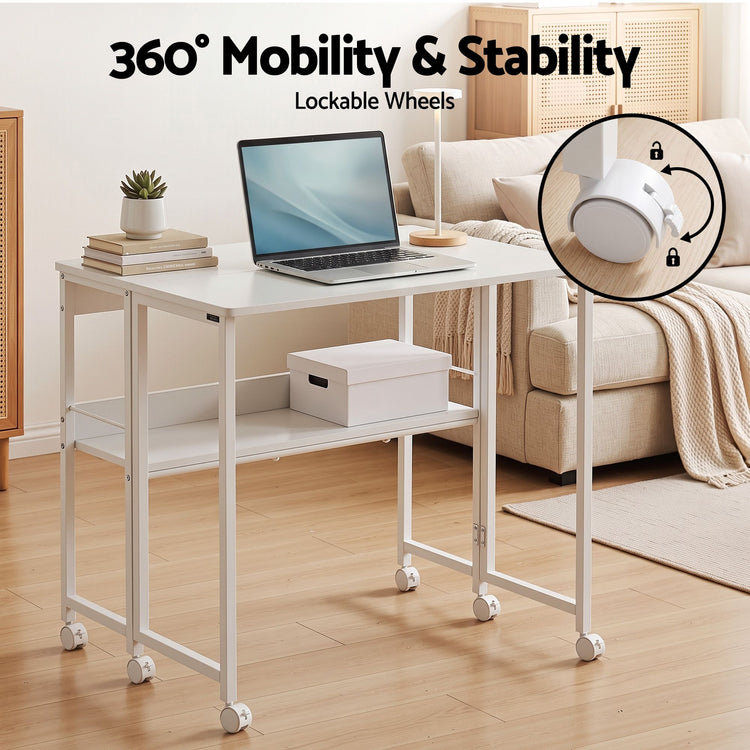 Artiss Foldable Computer Desk Mobile Study Table Workstation White 80cm