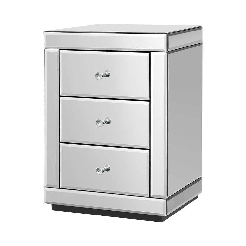 Artiss Mirrored Bedside table Drawers Furniture Mirror Glass Presia Silver