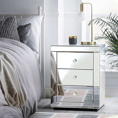 Artiss Mirrored Bedside table Drawers Furniture Mirror Glass Presia Silver