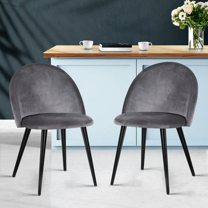 Artiss Velvet Modern Dining Chair - Dark Grey