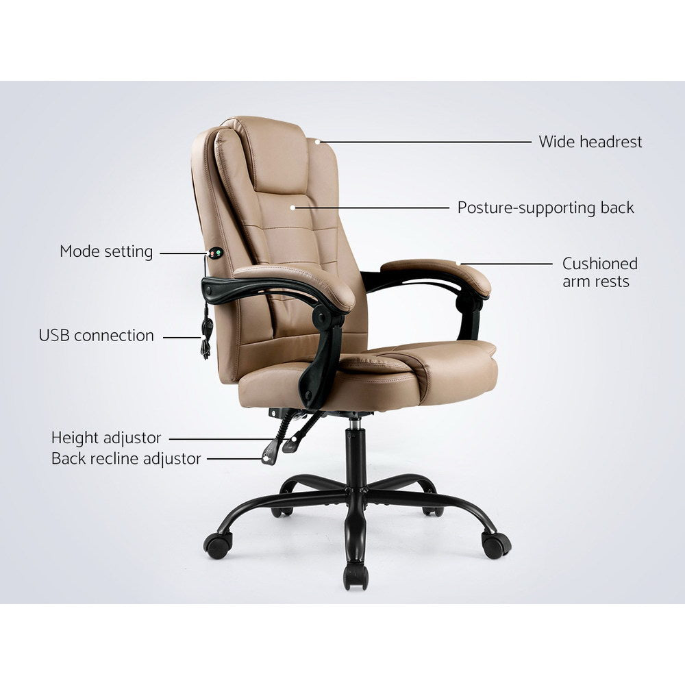 Artiss Massage Office Chair Executive Computer Gaming Chairs Brown PU Leather Espresso