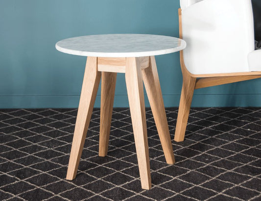 Copenhagen Round Side Table - Marble Top/Solid Oak Legs