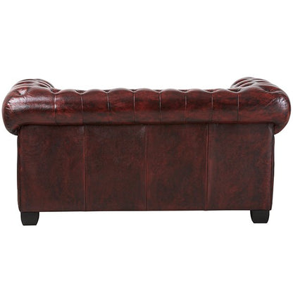 Max Chesterfield 2 Seater Leather Sofa - Leather Antique Red