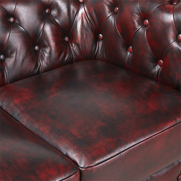 Max Chesterfield 2 Seater Leather Sofa - Leather Antique Red