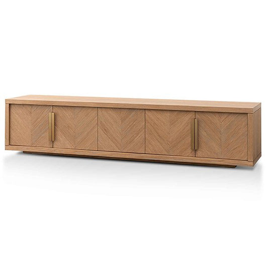 Miriam 2.23m Entertainment TV Unit - Dusty Oak with Gold Handle