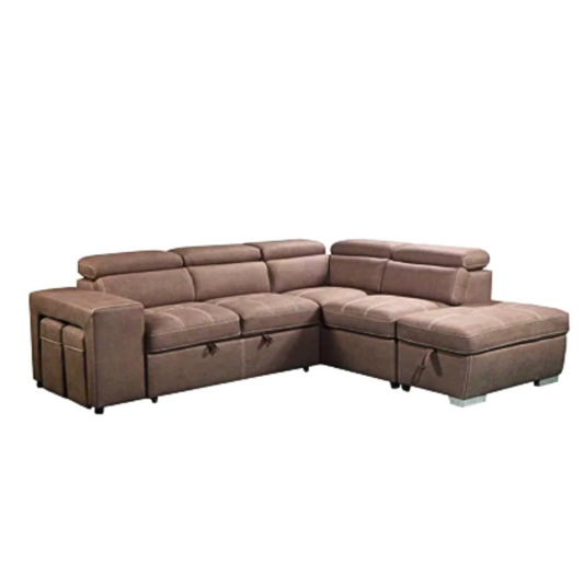 Clever Lounge Featuring pull out sofa bed, storage ottoman and 2 small hidden ottomans